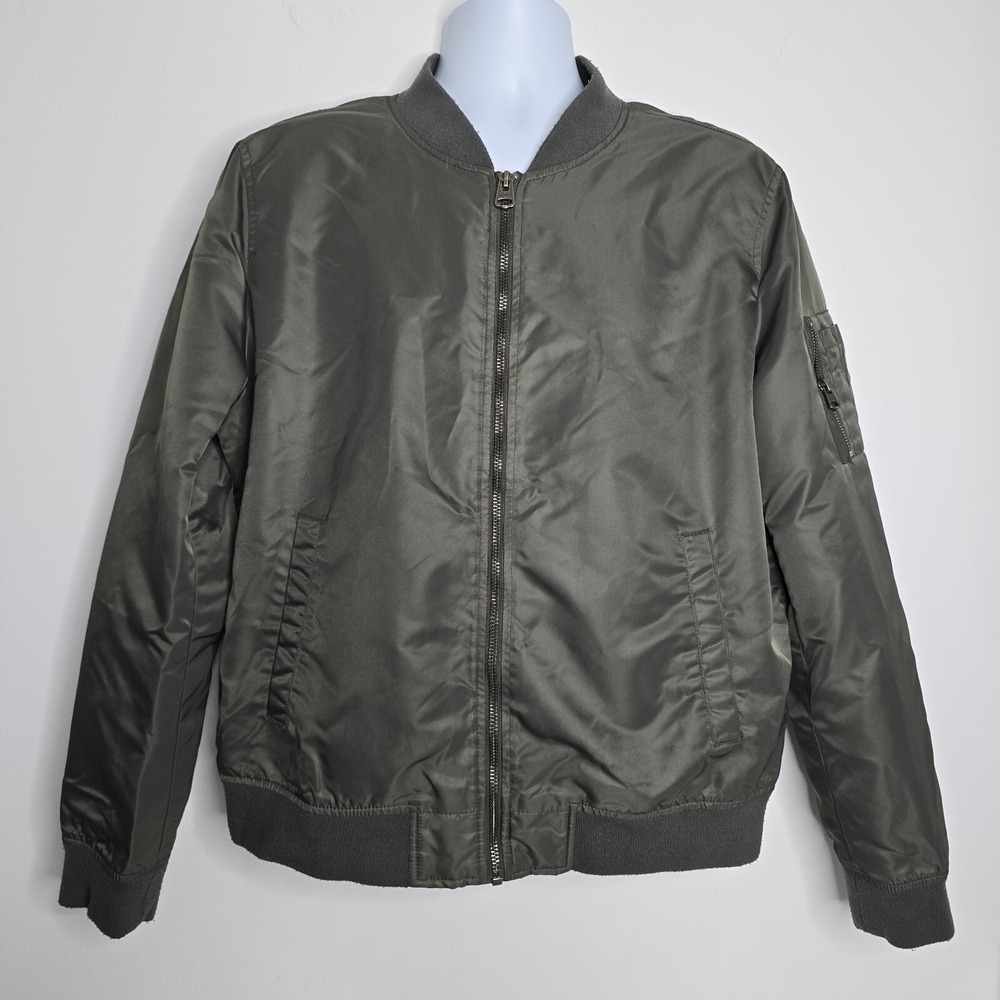 Levis Bomber Jacket Mens Large Green Olive Full Zip Satin Army Flight
